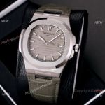 Buy Knockoff Patek Philippe Nautilus Watches SS Gray Dial Leather Strap